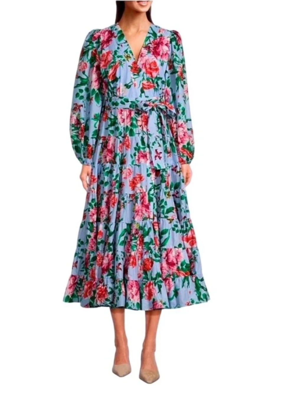 Gibson Latimer Sky Blue Floral Midi Wrap Dress